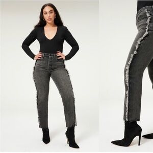 GOOD AMERICAN Jeans Good Boy Frayed Black Straight Leg Size 2/26